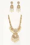 Shop Zevar By Geeta Gold Plated Pearls, Piping Floral Cutwork Kundan Necklace Set at Aza Fashions Shop_Zevar By Geeta_Gold Plated Pearls, Piping Floral Cutwork Kundan Necklace Set _at_Aza_Fashions