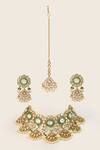 Shop_Zevar By Geeta_Gold Plated Pearls Floral Cutwork Kundan Jewellery Set _at_Aza_Fashions