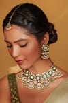 Zevar By Geeta_Gold Plated Pearls Floral Cutwork Kundan Jewellery Set _Online_at_Aza_Fashions