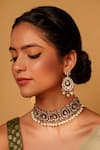 Zevar By Geeta_Green Pearls, Stones, Piping, Zari Floret Cutwork Choker Set _at_Aza_Fashions