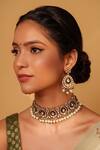 Buy_Zevar By Geeta_Green Pearls, Stones, Piping, Zari Floret Cutwork Choker Set _at_Aza_Fashions
