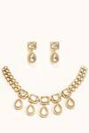 Shop_Zevar By Geeta_Gold Plated Zari Geometric Polki Kundan Choker Set _at_Aza_Fashions