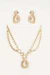 Shop_Zevar By Geeta_Gold Plated Zari, Stones Polki Kundan Necklace And Earrings Set _at_Aza_Fashions