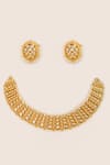 Shop_Zevar By Geeta_Gold Plated Pearls, Stones Studded Temple Choker Set _at_Aza_Fashions