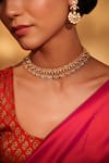 Zevar By Geeta_Gold Plated Stones Floral Drop Moissanite Choker Set _at_Aza_Fashions