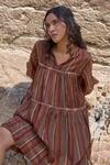 Shop_Ayaka_Brown Viscose Tabby Embroidery Floral Vine Mandarin Collar Dress _Online_at_Aza_Fashions