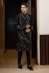 Buy_Yoseba_Black Bamboo, Cotton Pearls Stitch Line Embroidered Kurta And Pant Pyjama Set _Online_at_Aza_Fashions