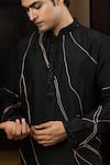 Buy_Yoseba_Black Bamboo, Cotton Pearls Stitch Line Embroidered Kurta And Pant Pyjama Set 