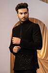 YOSEBA_Black Cotton Embroidery Floral Bandhgala And Trouser Set _Online_at_Aza_Fashions