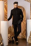 Buy_YOSEBA_Black Cotton Embroidery Floral Bandhgala And Trouser Set _at_Aza_Fashions