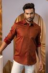 Buy_Yoseba_Brown Cotton Embroidery Rust Stitchline Shirt _at_Aza_Fashions