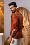 Buy_Yoseba_Brown Cotton Embroidery Rust Stitchline Shirt _Online_at_Aza_Fashions