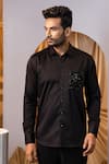 Buy_Yoseba_Black Cotton Embroidery Leather Pocket Shirt _at_Aza_Fashions