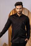 Yoseba_Black Cotton Embroidery Leather Pocket Shirt _Online_at_Aza_Fashions