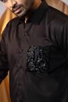 Buy_Yoseba_Black Cotton Embroidery Leather Pocket Shirt _Online_at_Aza_Fashions