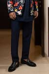 Yoseba_Blue Linen, Bamboo, Cotton Embroidery Floral Jacket And Kurta Set _Online_at_Aza_Fashions