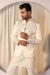Buy_YOSEBA_Ivory Premium Suiting Fabric Embroidered Thread Bandhgala And Trouser Set _Online_at_Aza_Fashions