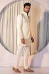 YOSEBA_Ivory Premium Suiting Fabric Embroidered Thread Bandhgala And Trouser Set _at_Aza_Fashions