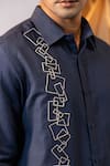 Buy_YOSEBA_Blue Premium Linen Embroidered Thread Geometric Shirt _Online_at_Aza_Fashions