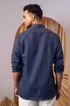 Shop_YOSEBA_Blue Premium Linen Embroidered Thread Geometric Shirt _at_Aza_Fashions