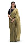 Buy Mimamsaa Blue Velvet, Organza Sequins Round Neck Olive Green Saree Set at Aza Fashions Buy_Mimamsaa_Blue Velvet, Organza Sequins Round Neck Olive Green Saree Set _at_Aza_Fashions