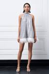 Buy_Kay Kay_Gray Polyester Sequins, Fringe Round Neck Grey Embroidered Dress _at_Aza_Fashions