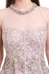 Buy_Isha Regalia_Beige Net, Satin Embroidery, Sequins, Beads Hand Top And Draped Skirt Set 