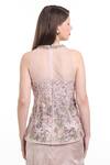 Shop_Isha Regalia_Beige Net, Satin Embroidery, Sequins, Beads Hand Top And Draped Skirt Set _at_Aza_Fashions