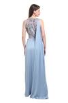 Shop_Isha Regalia_Blue Net, Satin Cut Work, Embroidery, Sequins Pre-draped Saree With Bodysuit _at_Aza_Fashions