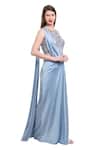 Isha Regalia_Blue Net, Satin Cut Work, Embroidery, Sequins Pre-draped Saree With Bodysuit _Online_at_Aza_Fashions
