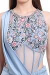 Shop_Isha Regalia_Blue Net, Satin Cut Work, Embroidery, Sequins Pre-draped Saree With Bodysuit _Online_at_Aza_Fashions