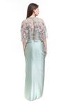 Shop_Isha Regalia_Green Satin, Net Embroidery, Sequins Asymmetric Floral Cape Draped Skirt Set _at_Aza_Fashions