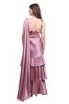 Shop_Isha Regalia_Mauve Satin, Net Embroidery, Beads Sweetheart Neck Pre-draped Ruffle Saree Set _at_Aza_Fashions