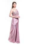 Isha Regalia_Mauve Net, Satin Sequins, Beads Floral Hand Embroidered Pre-draped Saree _Online_at_Aza_Fashions