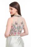 Isha Regalia_Green Net, Satin Crystals, Embroidery Round Neck Pre-draped Saree And Bodysuit _Online_at_Aza_Fashions