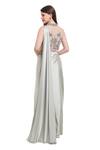 Shop_Isha Regalia_Green Net, Satin Crystals, Embroidery Round Neck Pre-draped Saree And Bodysuit _at_Aza_Fashions