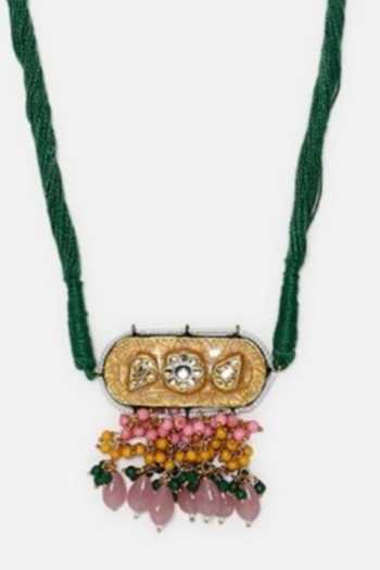 Dugran By Dugristyle_Multi Color Pearls, Fabric Flowers Gold Plated Geometric Bajuband _Online_at_Aza_Fashions