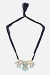 Shop_Dugran By Dugristyle_Blue Geometric Kundan Pearl Choker _at_Aza_Fashions