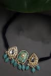 Shop_Dugran By Dugristyle_Blue Geometric Kundan Pearl Choker _Online_at_Aza_Fashions