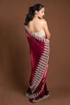 Shop_Devissha_Maroon Organza Embroidery Sequin Floral Saree _at_Aza_Fashions