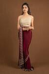 Devissha_Maroon Organza Embroidery Sequin Floral Saree _Online_at_Aza_Fashions