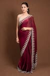 Buy_Devissha_Maroon Organza Embroidery Sequin Floral Saree _at_Aza_Fashions