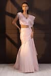 Buy_Smriti by Anju Agarwal_Pink Pre-draped Saree Chiffon Embroidered Pearl Sweetheart Embellished Set _at_Aza_Fashions
