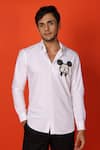 Buy_Noonoo_White Giza Cotton Embroidery Cutdana Mickey Mouse Shirt _at_Aza_Fashions