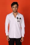 Shop_Noonoo_White Giza Cotton Embroidery Cutdana Mickey Mouse Shirt _Online_at_Aza_Fashions