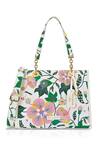 Payal Singhal Accessories_White Floral Print Faux Leather Tote Bag _Online