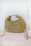 Shop_Soho Boho Studio By Aarti Thakur_Gold Embroidery Silk Scallop Bag_at_Aza_Fashions