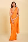 Samyukta Singhania_Orange Embroidered Cutdana Sweetheart Floral Pre-draped Saree Set _Online_at_Aza_Fashions