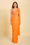 Buy_Samyukta Singhania_Orange Embroidered Cutdana Sweetheart Floral Pre-draped Saree Set _Online_at_Aza_Fashions