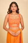 Shop_Samyukta Singhania_Orange Embroidered Cutdana Sweetheart Floral Pre-draped Saree Set _Online_at_Aza_Fashions